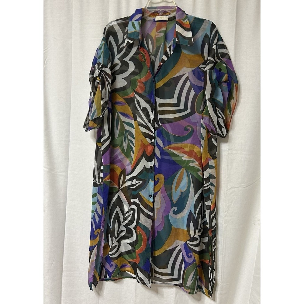 Gottex Womens Sheer Swim Cover-Up Dress Size XL Colorful Buttons